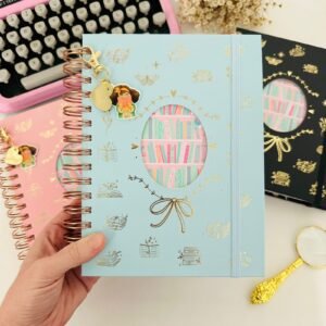 diário de leitura dourado e azul wire o reposicionável