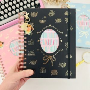 diário de leitura dourado e preto wire o reposicionável