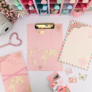 prancheta estampada a5 + 30 folhas decoradas viagem