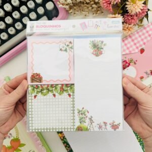 trio de bloquinhos com 40 folhas fazenda de morangos